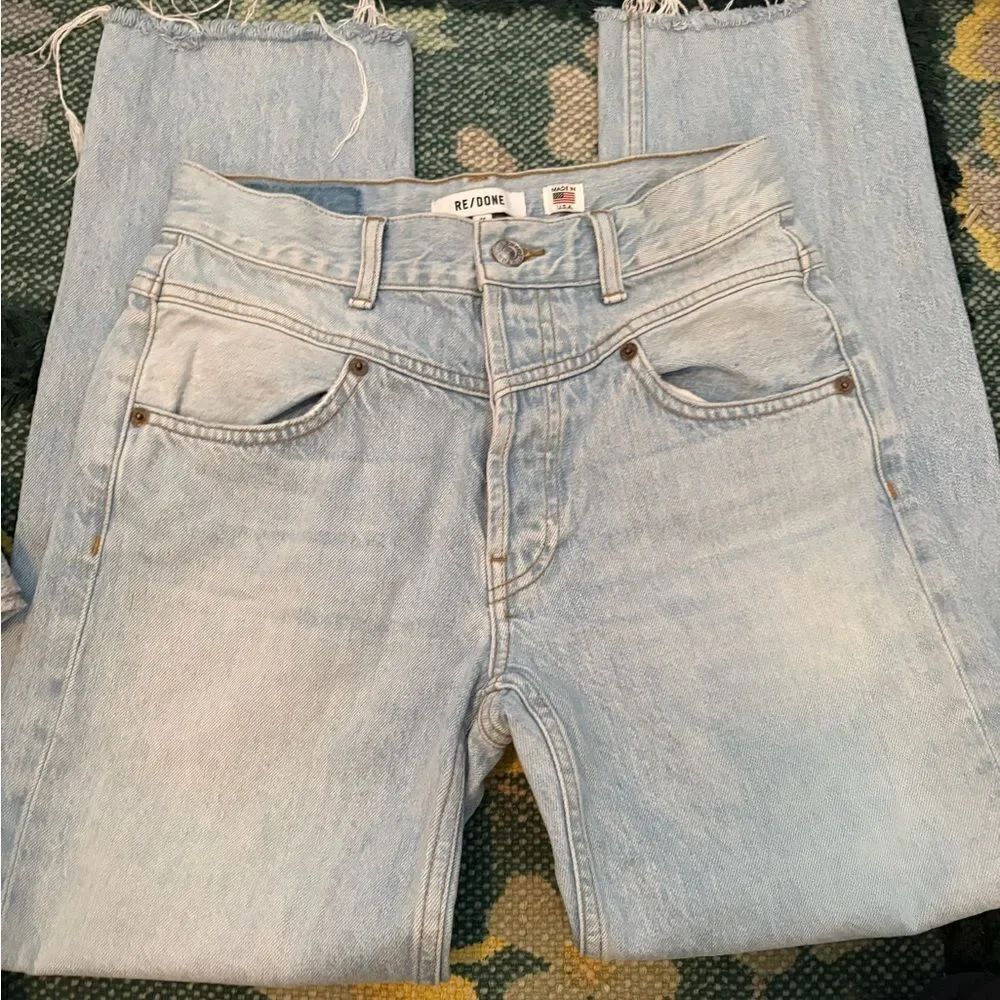Re/Done Double Yoke High Rise Straight Jeans Womens 26 Made In USA Raw Hem
